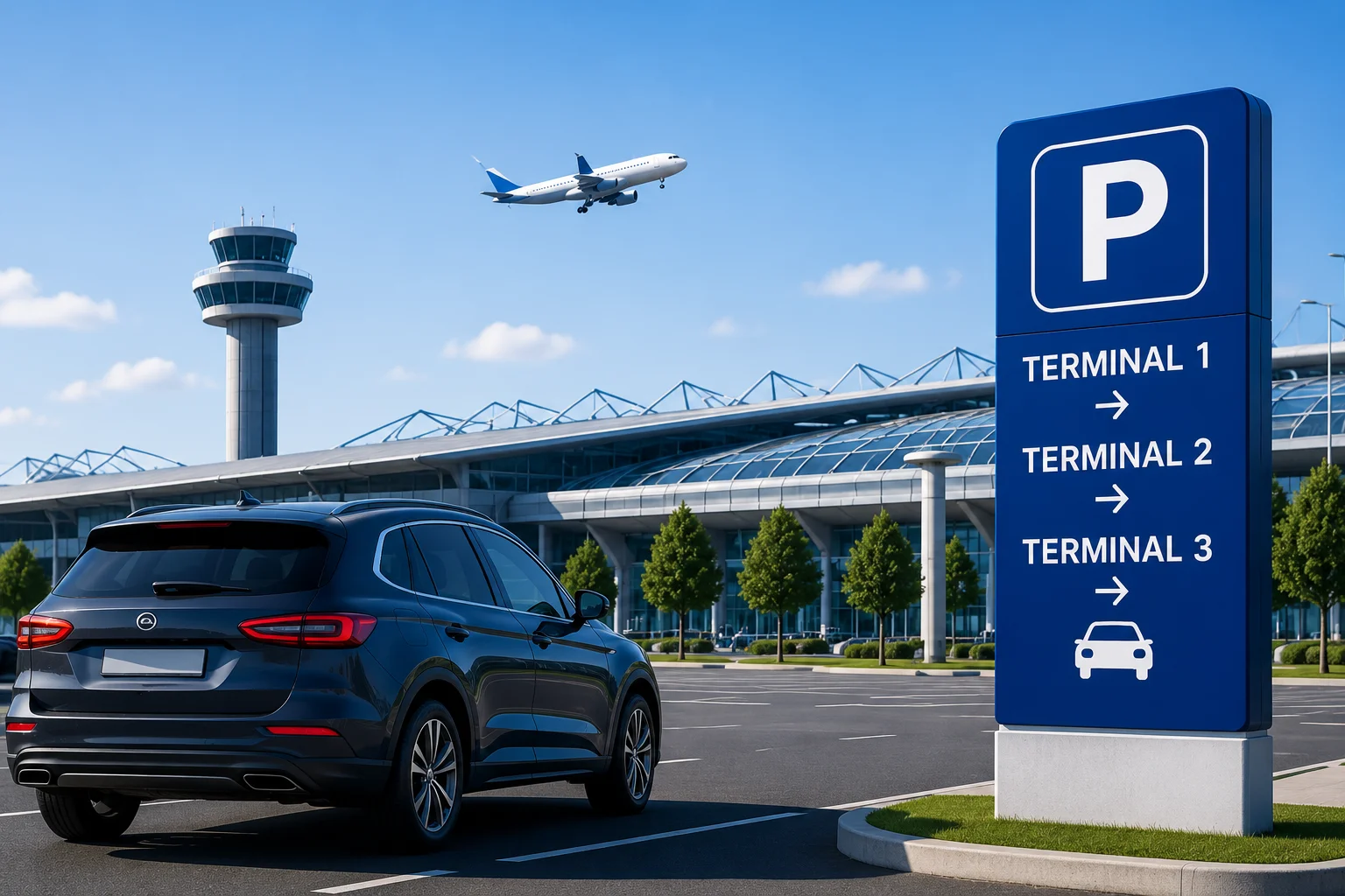 Illustration d'une voiture à l'entrée de l'aéroport de Nice