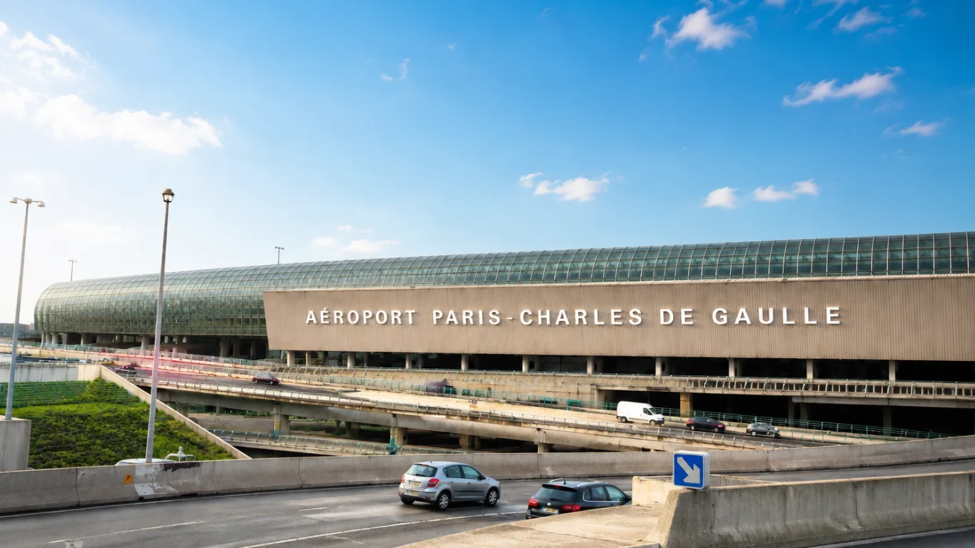 Façade extérieure du terminal 2 de l'aéroport Paris-Charles de Gaulle (CDG).
